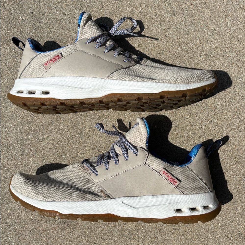 Columbia Tan Sneakers with Blue Highlights